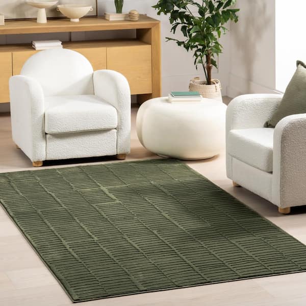 Kailani Geometric Machine Washable Green 9 ft. x 12 ft. Modern Area Rug