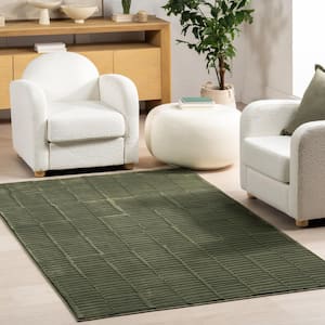 Kailani Geometric Machine Washable Green 6 ft. Modern Round Rug