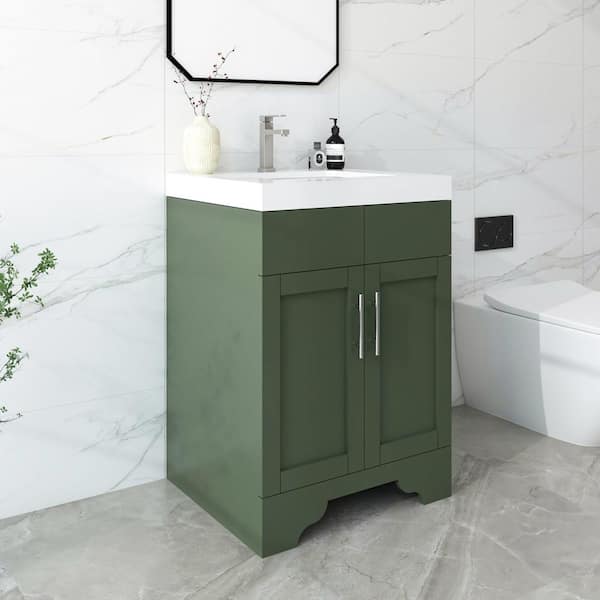Agnea 24 in. W x 21 in. D x 35 in. H Single Sink Freestanding Bath Vanity in Forest Green with White Quartz Top