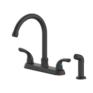 Builders Double-Handle Standard Kitchen Faucet with Side Sprayer in Matte Black