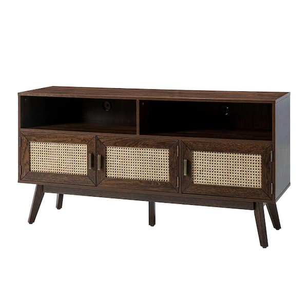 JAYDEN CREATION Baucis Walnut 57 in TV Stand for TVs up to 65 in. with Solid Wood Legs