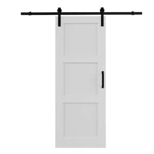 30 in. x 80 in. White 3-Panel Blank Solid Core Composite MDF Wood Primed Sliding Barn Door with Hardware Kit