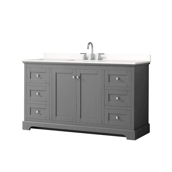 Wyndham Collection Avery 60 in. W x 22 in. D x 35 in. H Single Bath Vanity in Dark Gray with White Quartz Top