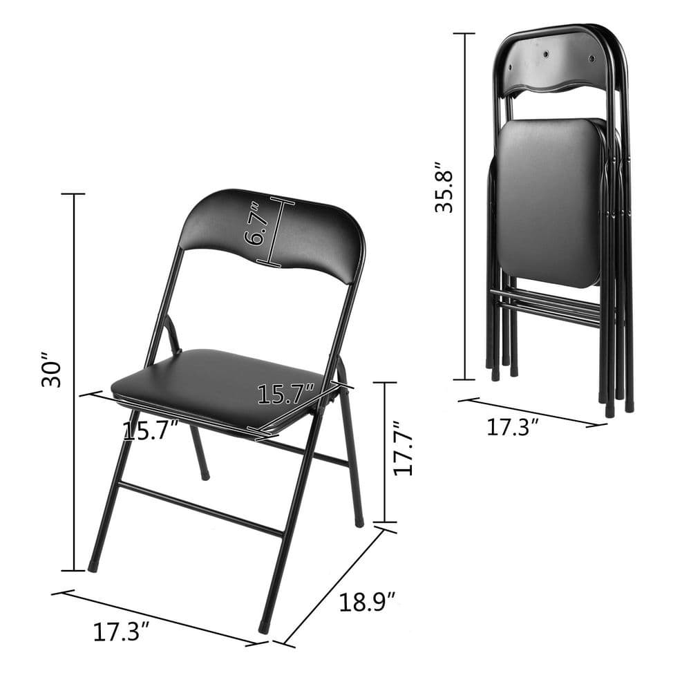Black Armless Folding Metal and Plastic Lounge Chair Set