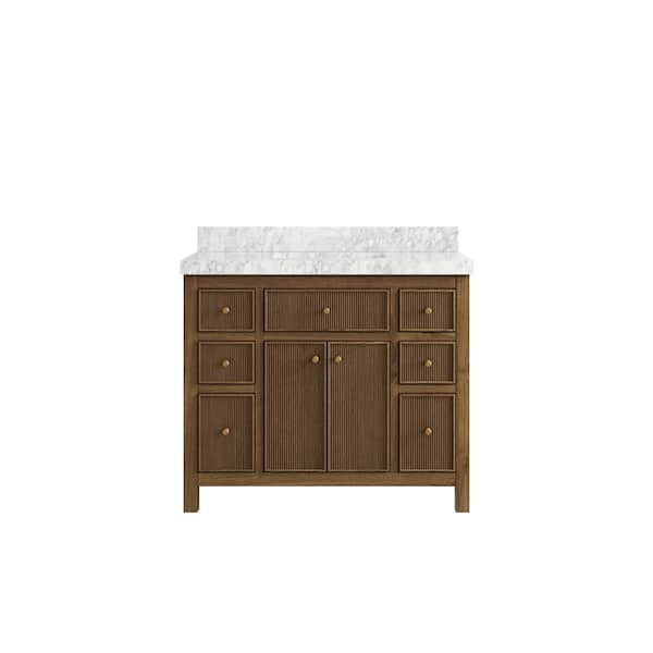 Willow Collections Sonoma Teak 42 in. W x 22 in. D x 36 in. H Bath Vanity in Dark Teak with 2" Carrara Marble Top