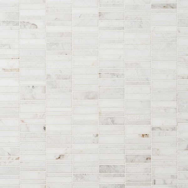 Ivy Hill Tile Arctic White 4 in. x 0.39 in. Waterfall Polished Marble Mosaic Tile Sample
