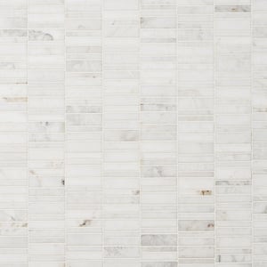 Arctic White 11.69 in. x 11.69 in. Waterfall Polished Marble Mosaic Tile (0.97 sq. ft./Sheet)