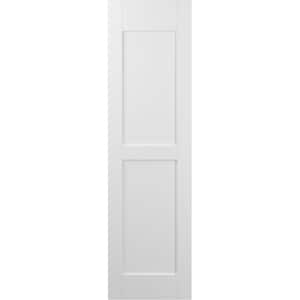 15 in. W x 48 in. H Americraft 2-Equal Flat Panel Exterior Real Wood Shutters Pair in White