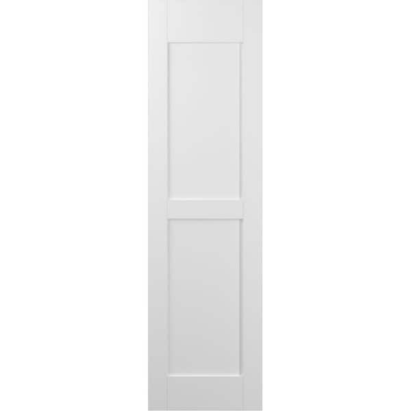 Ekena Millwork 18 in. W x 53 in. H Americraft 2-Equal Flat Panel Exterior Real Wood Shutters Pair in White