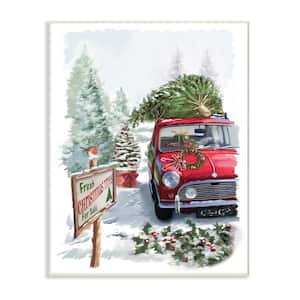 10 in. x 15 in. "Holiday Fresh Christmas Trees on a Red Car Truck Painting" by Artist P.S. Art Wood Wall Art