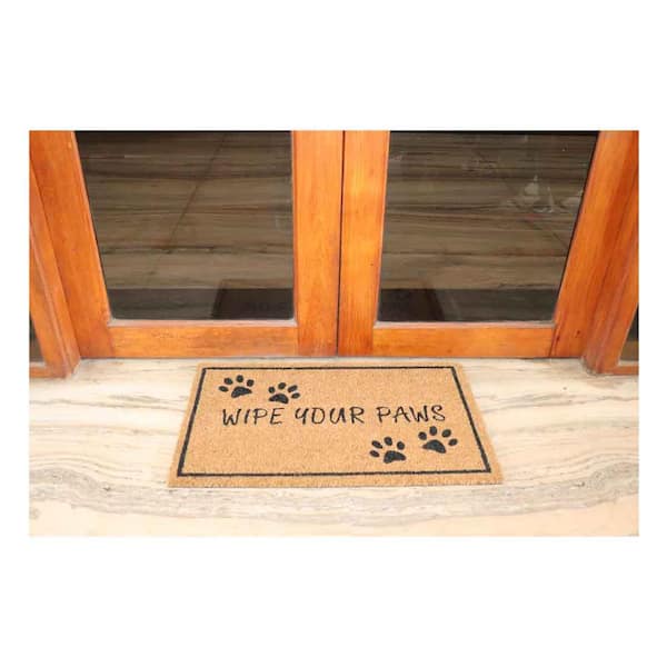 Welcome Wipe Your Paws Black 18 in. x 30 in. Coir Non-Slip Outdoor Door Mat