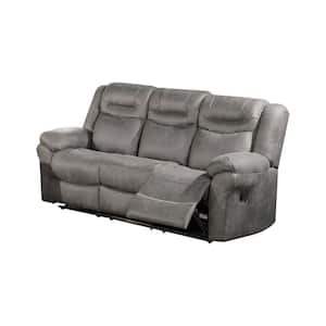 39 in. Straight Arm Vegan Faux Leather Straight Rectangle Manual Reclining Sofa in Gray