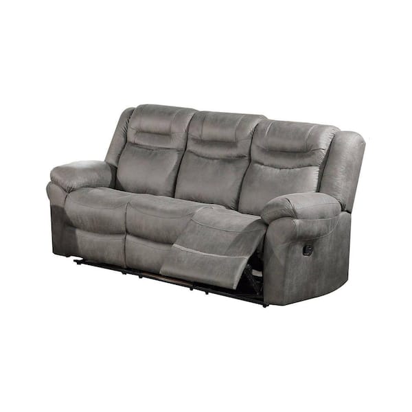 Benjara 39 in. Straight Arm Vegan Faux Leather Straight Rectangle Manual Reclining Sofa in Gray