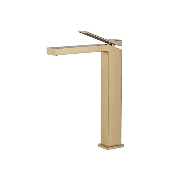 Unbranded Simple and Stylish Single Handle Single Hole Brass Bathroom Sink Faucet Rust and Corrosion Resistant in Brushed Gold