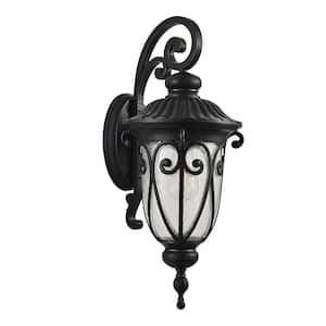 23 in. 1-Light Black Outdoor Weather Resistant Aluminum Wall Light Lantern Sconce with Bubble Glass, No Bulb Included