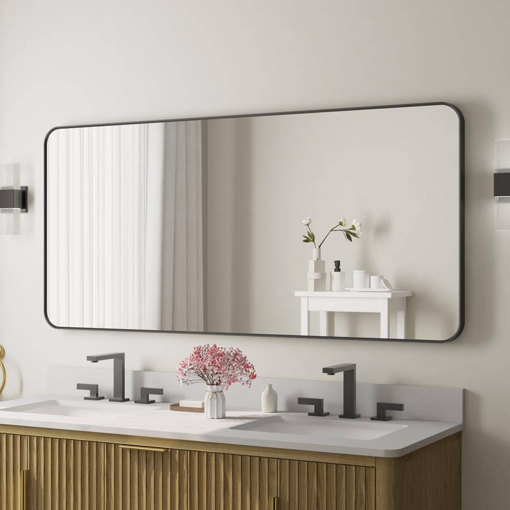 Bella 60 in. W. x 28 in. H Rectangular Aluminum Framed Wall-Mounted Bathroom Vanity Mirror in Matte Black price history on PriceWatchPro