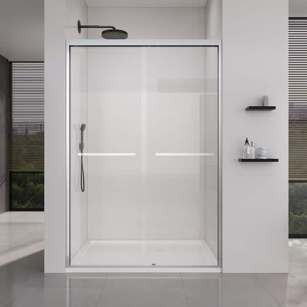 48 x 72 in. Frame Double Sliding Soft-Close Shower Door in Brushed Nickel with 1/4 in. Clear Tempered Glass
