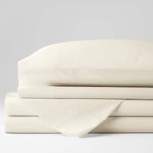 Organic 4-Piece Ivory Solid 300-Thread Count Cotton Percale Queen Sheet Set