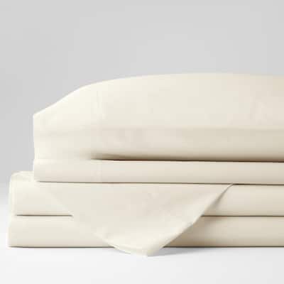 Legends Hotel Organic 4-Piece Ivory Solid 300-Thread Count Cotton Percale Queen Sheet Set