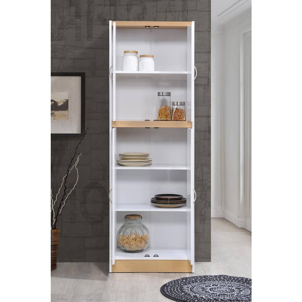White and Oak 4-Door Kitchen Pantry Cabinet