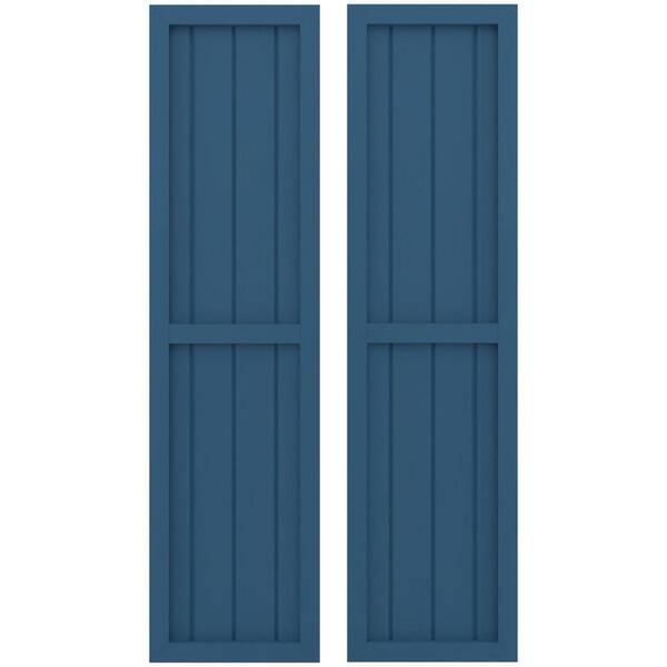 Ekena Millwork 14 in. W x 34 in. H Americraft 4-Board Exterior Real Wood 2 Equal Panel Framed Board and Batten Shutters in Sojourn Blue