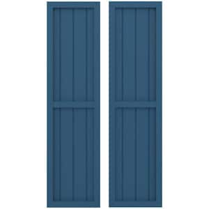 14 in. W x 37 in. H Americraft 4-Board Exterior Real Wood 2 Equal Panel Framed Board and Batten Shutters in Sojourn Blue