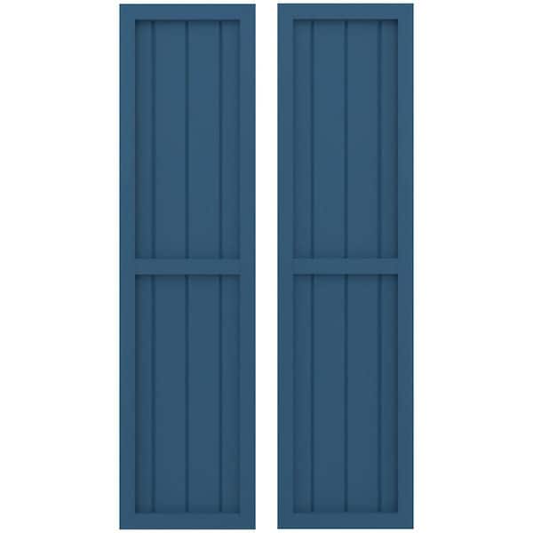 Ekena Millwork 14 in. W x 53 in. H Americraft 4 Board Exterior Real Wood Two Equal Panel Framed Board and Batten Shutters Sojourn Blue