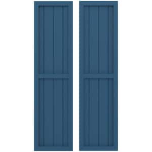 14-in W x 55-in H Americraft 4 Board Exterior Real Wood Two Equal Panel Framed Board and Batten Shutters Sojourn Blue