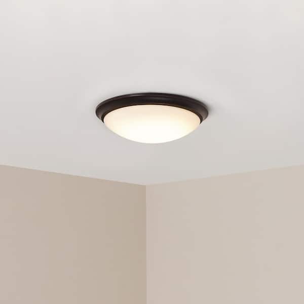 Hampton Bay 13 in. 360-Watt Equivalent Oil-Rubbed Bronze Integrated LED Flush Mount with Frosted Glass Shade