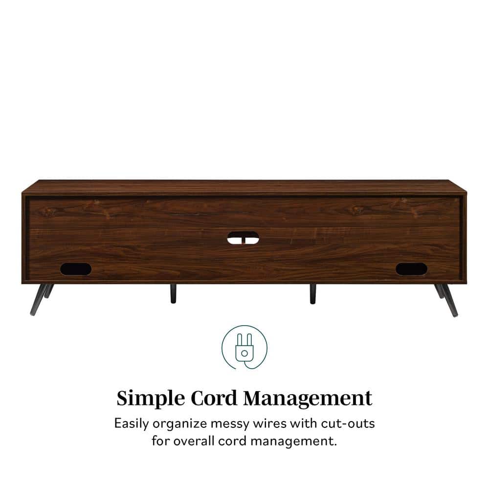 70" Dark Walnut Wood TV Stand with Cabinet and Shelves