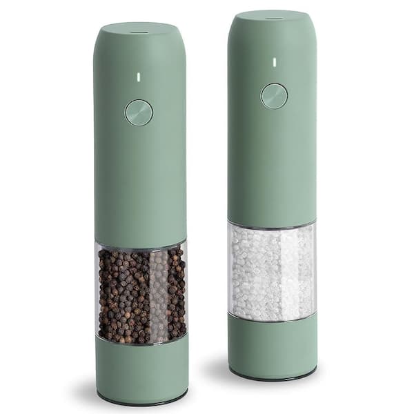 2-Pack Sage Refillable Electric Salt and Pepper Mill with USB Rechargeable, Adjustable Coarseness and LED Light