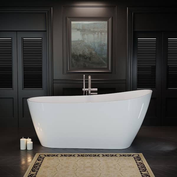 55 in. x 30.71 in. Contemporary Soaking Tub Acrylic Freestanding Bathtub with Overflow and Drain in Gloss White