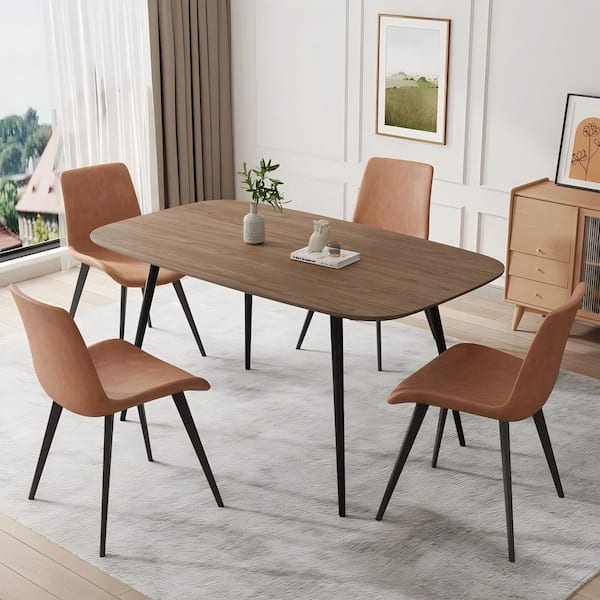 GOJANE 5-Piece Set of 4-Brown Chairs and Rectangular Dining Table, Dining Table Set, Dining Room Set with 4-Modern Chairs