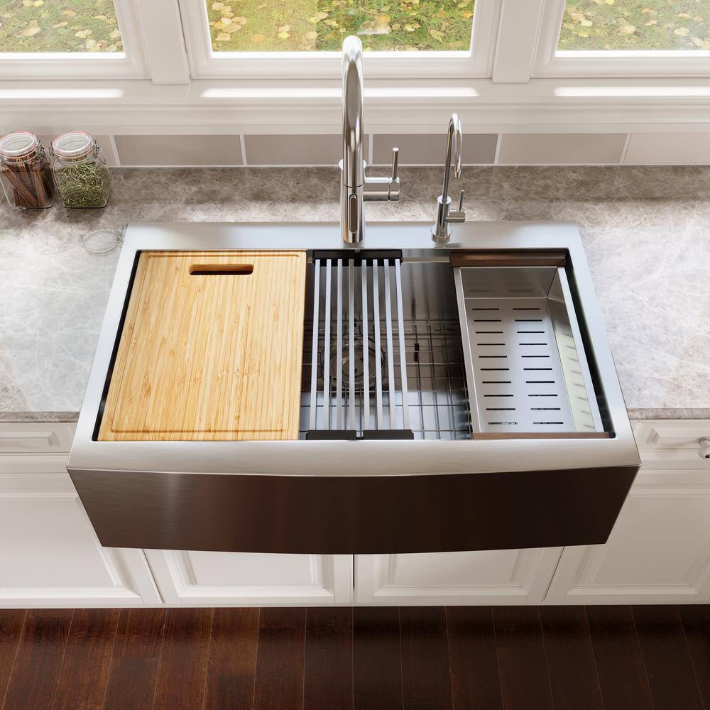 33" Stainless Steel Farmhouse Single Bowl Workstation Sink