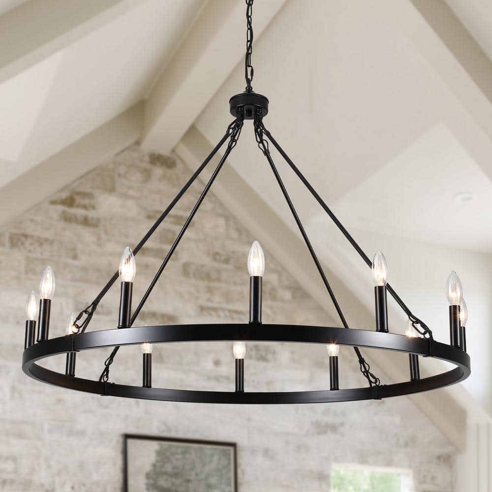 Matte Black Metal 12-Light Candle Style Chandelier