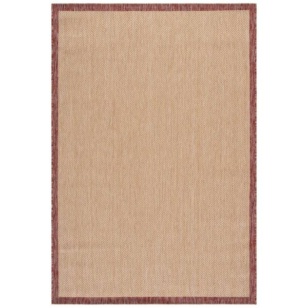 Courtyard 7 ft. x 10 ft. Beige/Red Chevron Area Rug