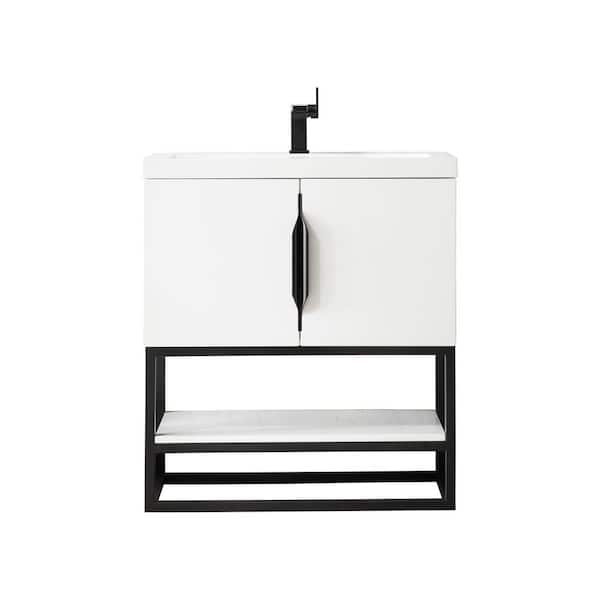 James Martin Vanities Columbia 31.5 in. W x 15.4 in. D x 35.4 in. H Single Vanity Glossy White and White Glossy Composite Stone Top