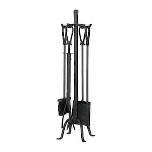 Olde World Iron 5-Piece Fireplace Tool Set with Loop Handles and Heavy Weight Construction