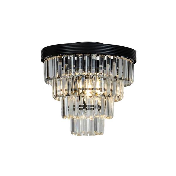 ALOA DECOR 3-Light Tiered Black Mini  Flush Mount Ceiling light for Hallway and Bedroom With Clear Crystals