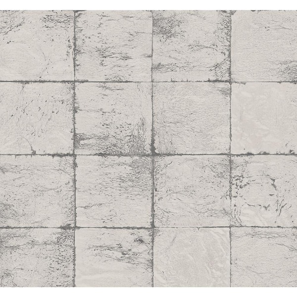 60.75 sq. ft. Metallic Alloy Grey Felton Faux Tile Paper Unpasted Wallpaper Roll