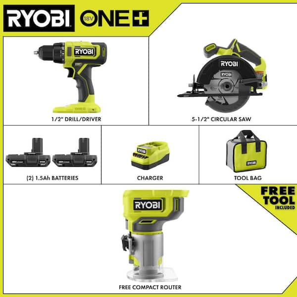 ONE+ 18V Cordless 2-Tool Combo Kit with (2) 1.5 Ah Batteries, Charger, and FREE ONE+ Cordless Compact Router