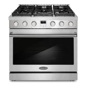 36 in. Slide-In Freestanding 6.0 cu. ft. Gas Range with 6-Sealed Gas Burners and Convection Oven in Stainless Steel