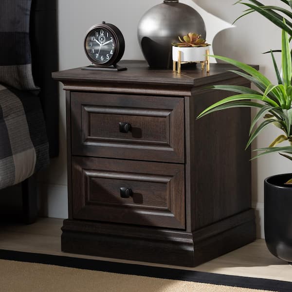 Baxton Studio Nolan Brown Nightstand 20.9 in. H X 18.25 in. W X 15.9 in. D (2-Drawer)