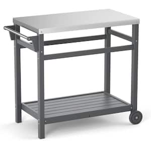 Gray Outdoor Prep Cart Dining Table for Pizza Oven, Patio Grilling Backyard BBQ Grill Cart