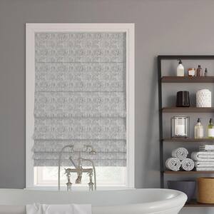 Talmage Cordless Steel Gray 100% Blackout Tonal Geometric Fabric Roman Shade 31 in. W x 64 in. L