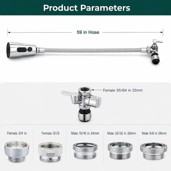 2.5 in. H x 7 in. W x 3.5 in. D Faucet Sink Sprayer Attachment Set with Hose, Faucet Aerator and Brass Diverter Valve