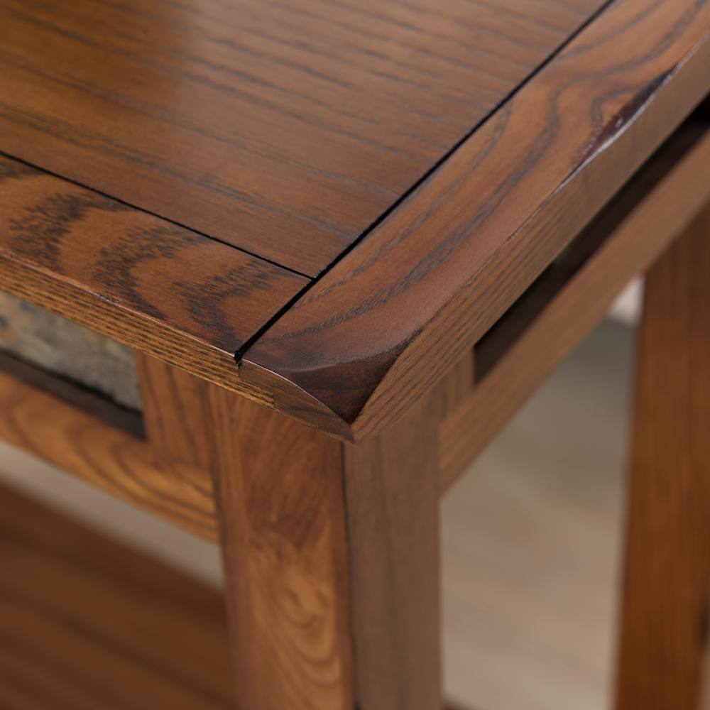 Rustic Oak and Slate Rectangular End Table
