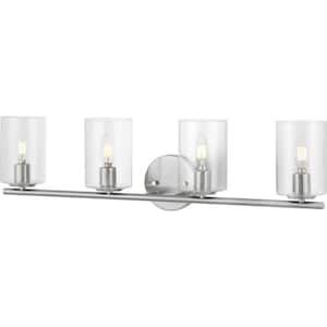 Champlain 31.5 in. 4-Light Brushed Nickel Modern Bathroom Vanity Light with Clear Glass Shades
