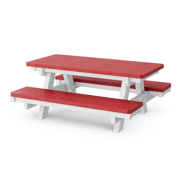 Heritage 48 in. Cardinal Red and White Rectangle HDPE Plastic Child's Picnic Table Seats 6 KIds