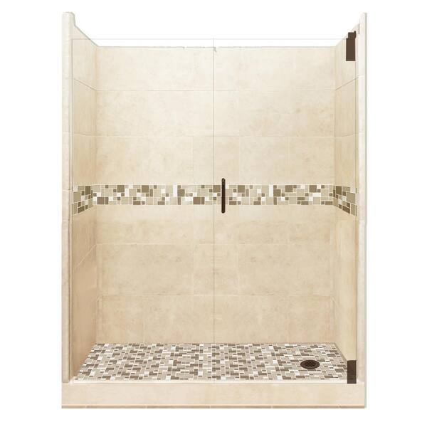 American Bath Factory Tuscany Grand Hinged 32 in. x 60 in. x 80 in. Right Drain Alcove Shower Kit in Desert Sand and Old Bronze Hardware
